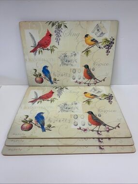 Vintage 2008 15.5 x 12.5 set of 4 cork back placemats “Sing Rejoice Celebrate”